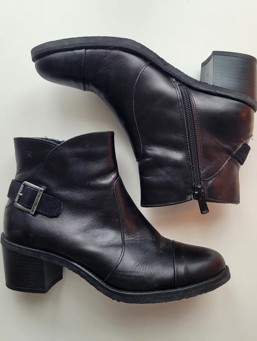 DORKING by Fluchos Black Leather Ankle Boots with Buckle – Size EU 36 / US 6
